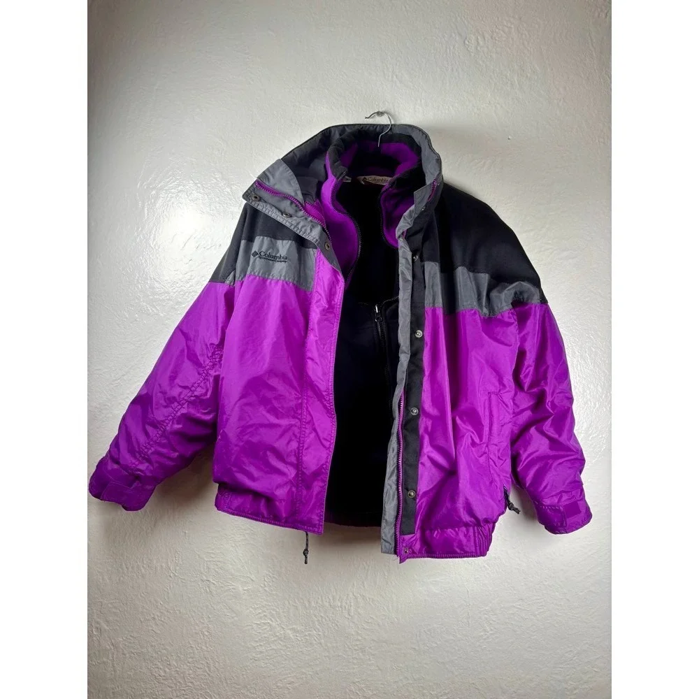 Columbia Bugaboo 3-in-1 Interchange Jacket Womens Medium Purple VTG Ski Retro